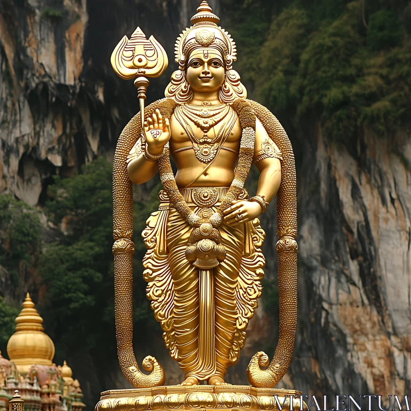 Golden Deity Outdoor Statue with Rich Ornate Designs AI Image