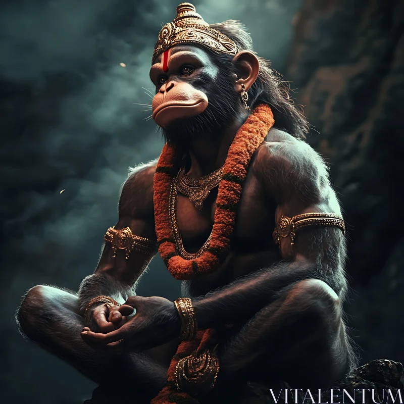 Mystical Meditating Monkey AI Image