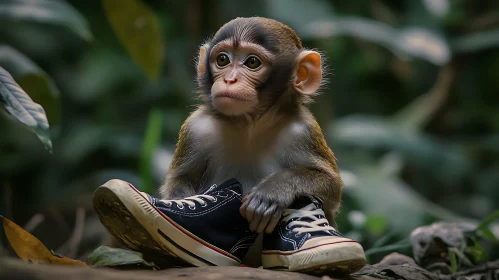 Innocent Monkey with Sneakers