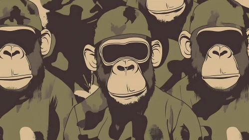 Illustrated Chimpanzees in Military Camo