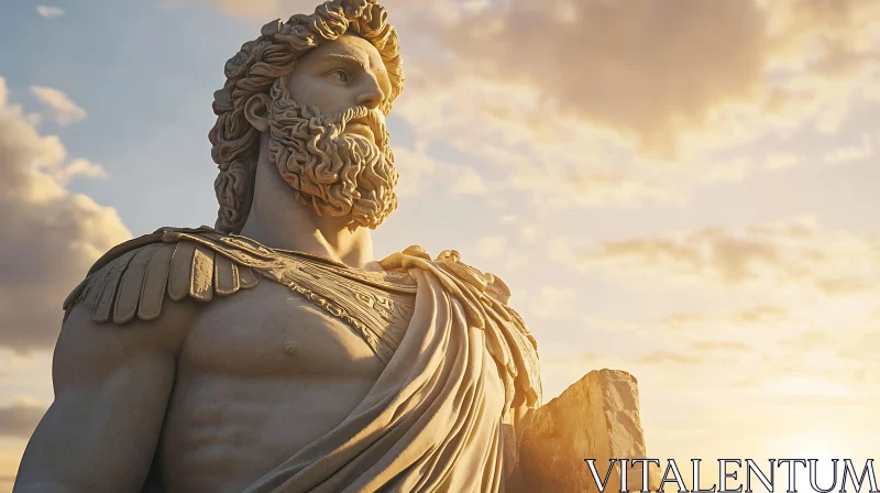 Greek Mythological Statue in Golden Sunset AI Image