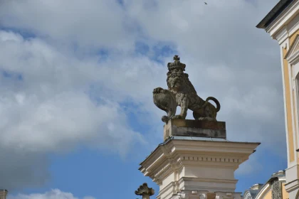 Ornate Lion Statue on Building