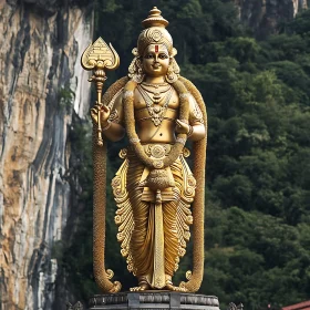 Regal Golden Statue of Deity in Natural Setting