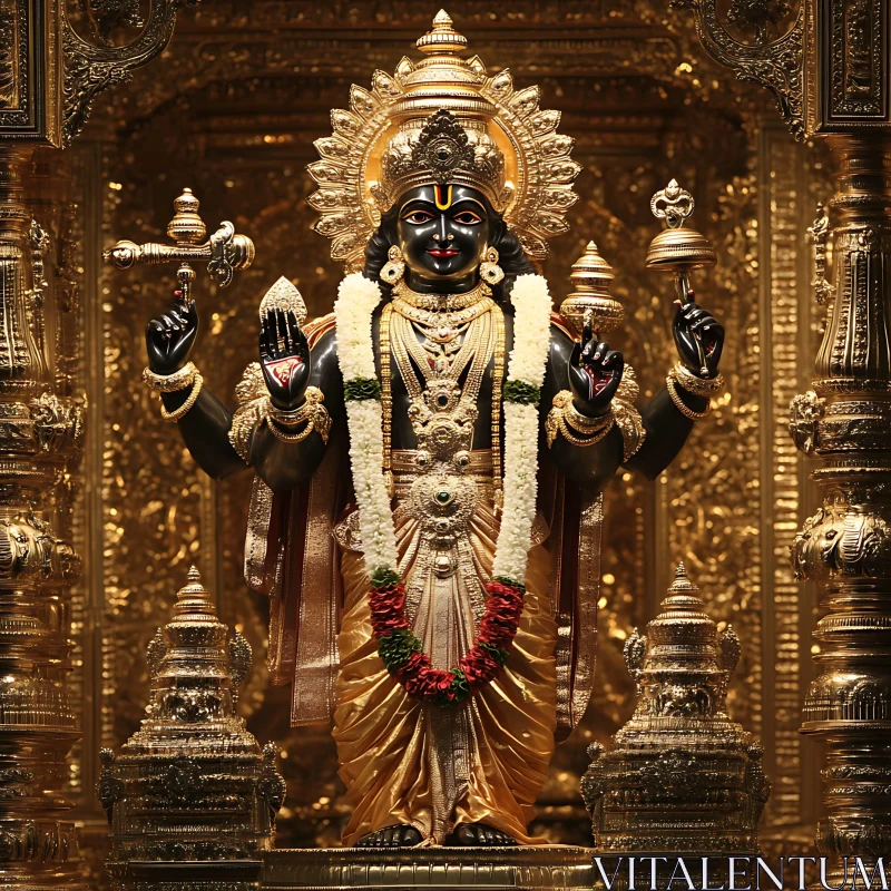 Intricate Golden Deity Sculpture in Opulent Temple AI Image