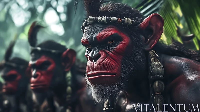 Jungle Monkeys with Tribal Makeup AI Image