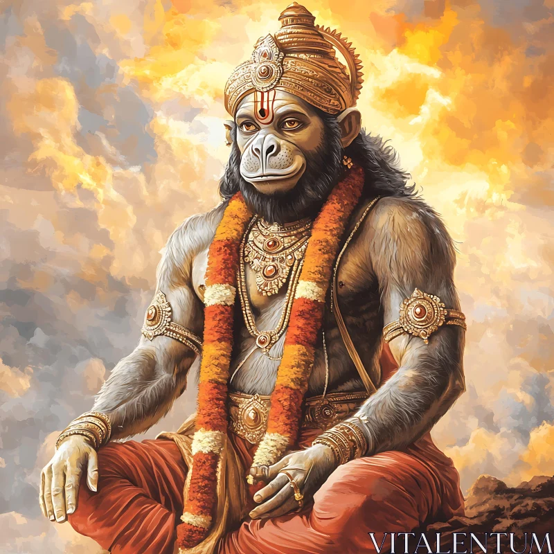 AI ART Seated Divine Hanuman Art