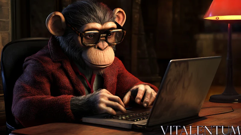 Intellectual Monkey Typing on Laptop AI Image