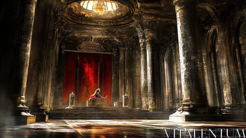 Opulent Throne Room Bathed in Golden Light AI Image