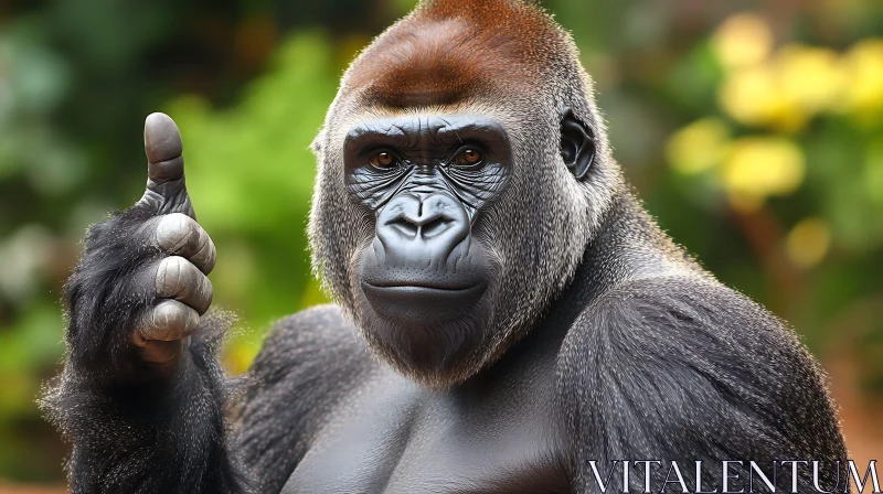 AI ART Gorilla Portrait - Thumbs Up Gesture in Nature