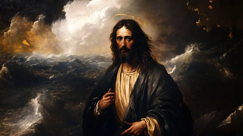 Jesus and the Stormy Sea: Surrealist Artwork