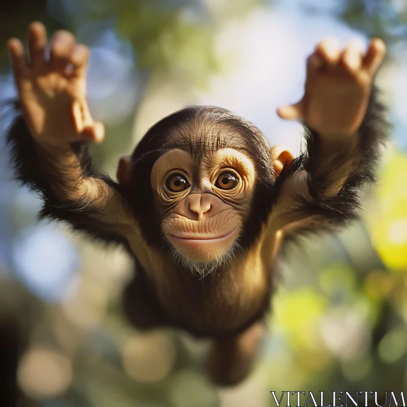 AI ART Joyful Young Monkey in Mid-Air