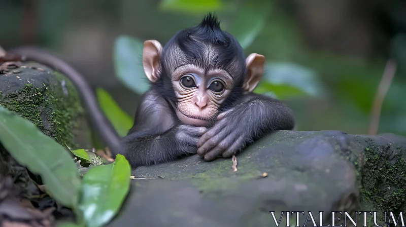 Young Monkey in Natural Habitat AI Image