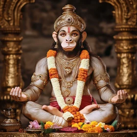 Ornate Hanuman Temple Statue with Marigold Garlands