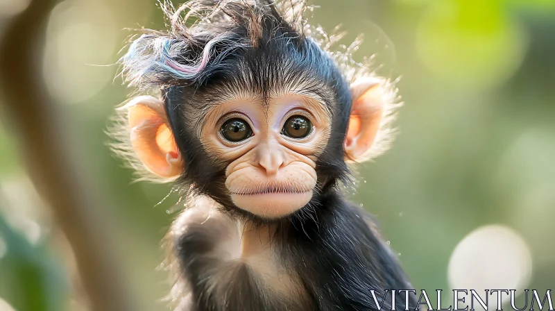 AI ART Innocent Expression of a Baby Monkey in Nature