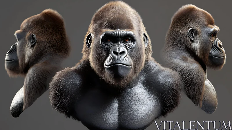 AI ART Three Perspectives of a Gorilla Bust