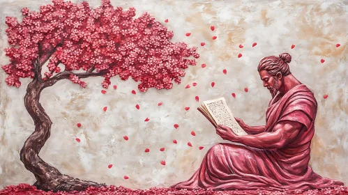 Peaceful Reading Under Cherry Blossoms