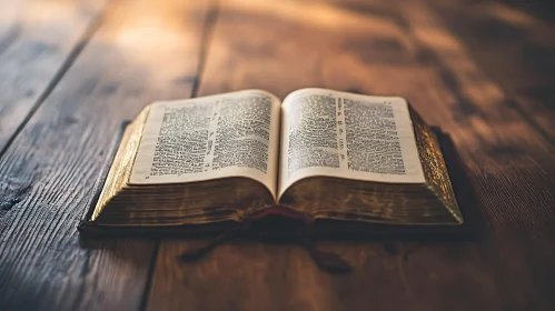 Vintage Book on Rustic Wooden Surface