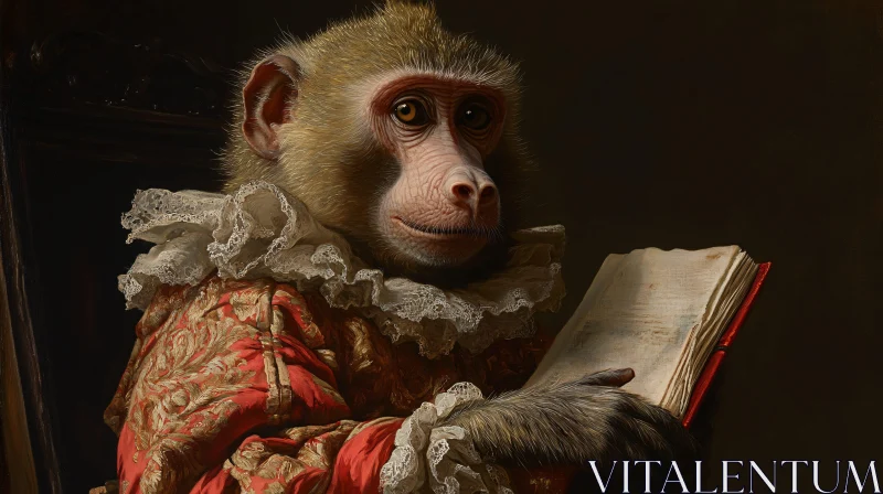 Ornate Monkey with a Book AI Image