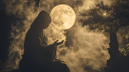 Mystical Hooded Figure by Moonlight