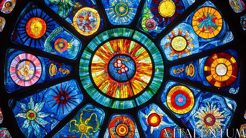 AI ART Vivid Stained Glass Circular Art