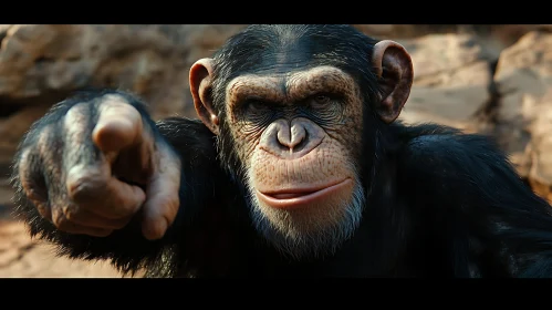 Curious Chimpanzee Pointing in Natural Habitat