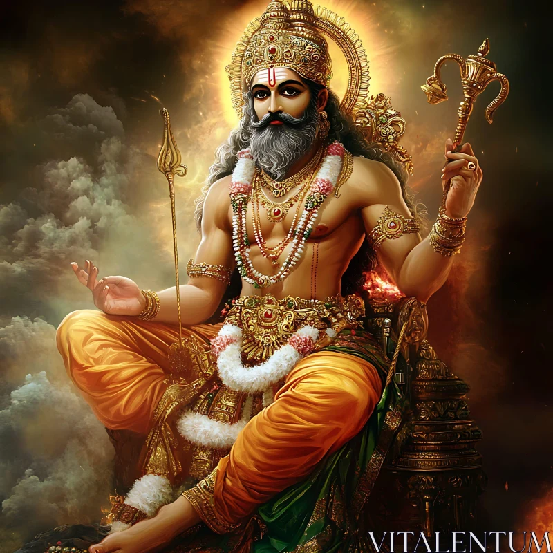 Divine Hindu God with Golden Crown and Trident Divine Hindu God with Golden Crown and Trident