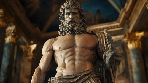 Ancient Greek God Sculpture in Luxurious Setting