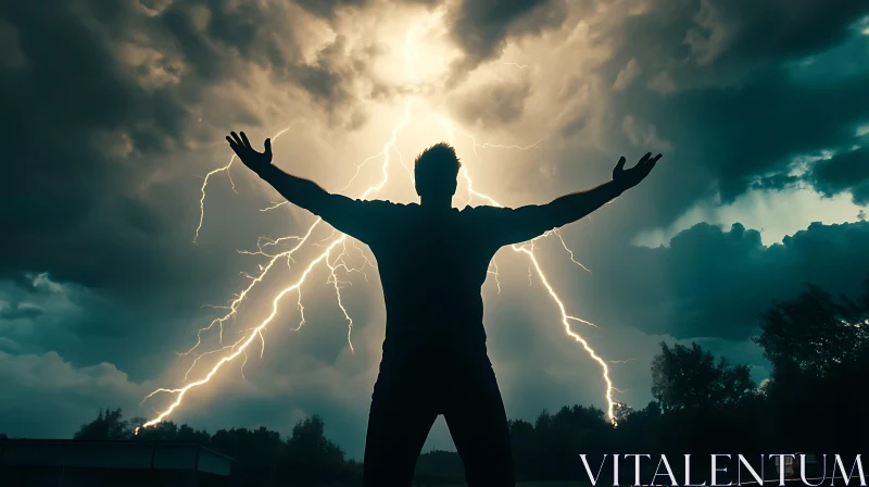 Man Silhouette with Lightning Strike Man Silhouette with Lightning Strike
