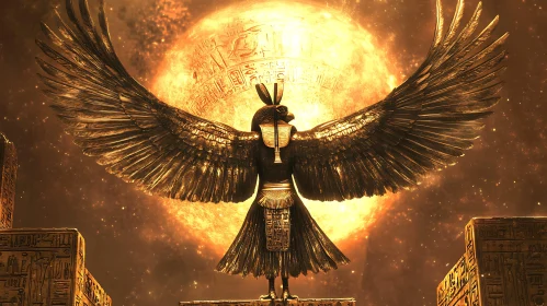 Egyptian Falcon-Headed God with Sun Disc Behind