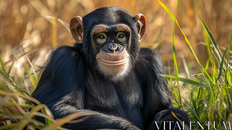 Serene Chimpanzee Resting in Nature AI Image