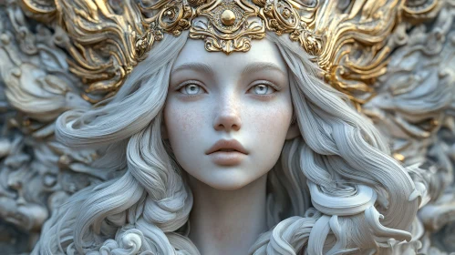 Serene Mythical Portrait with Regal Gold