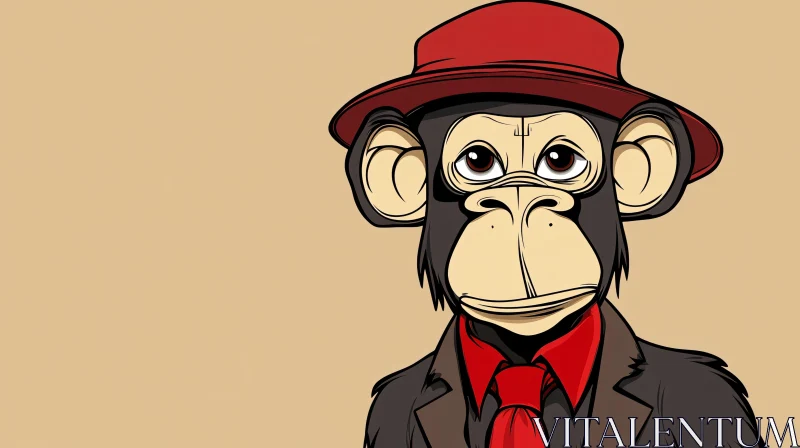 Cartoon Monkey with Red Hat and Suit AI Image