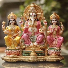 Elegant Hindu Deities Sculpture with Gold Accents