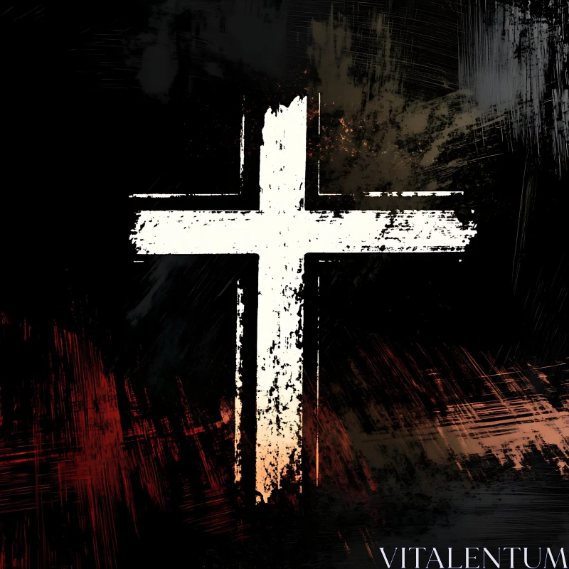 AI ART White Cross with Textured Dark Background