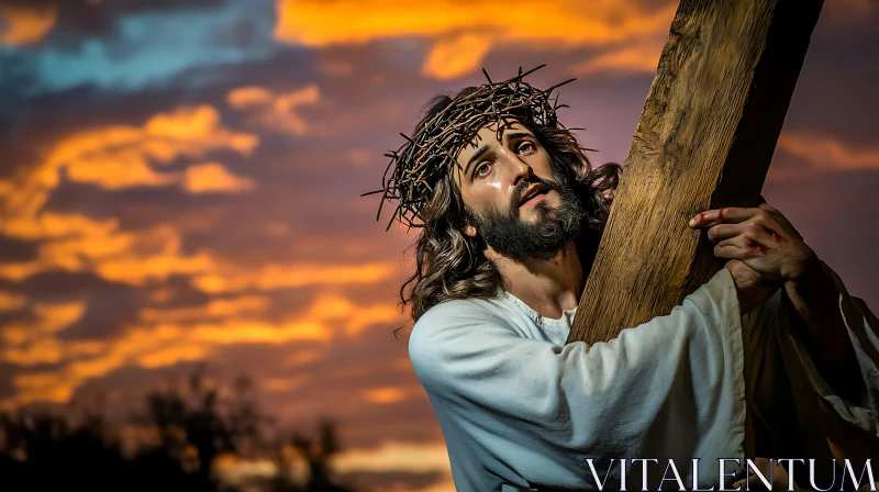 AI ART Jesus Christ with Crown of Thorns and Cross