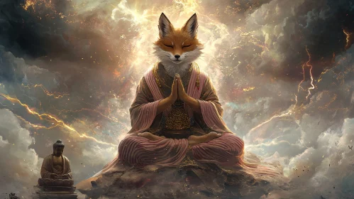 Spiritual Fox in Mystical Clouds