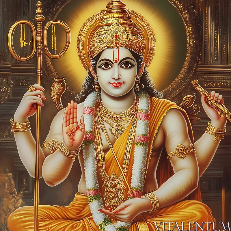 Sacred Hindu Deity with Symbolic Accessories AI Image