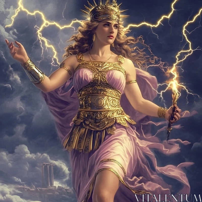 AI ART Mythical Goddess Wielding Lightning Bolt