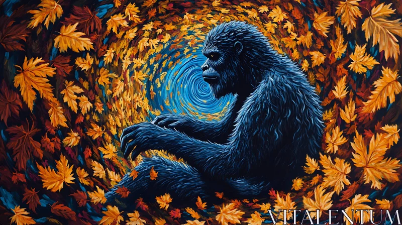 Gorilla Amidst Autumn Swirl AI Image