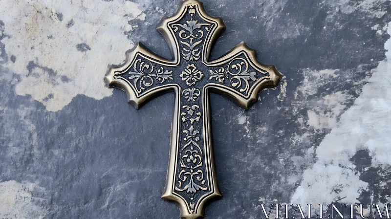 AI ART Antique Metal Cross with Detailed Patterns