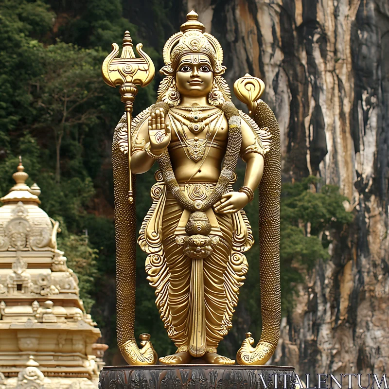 Intricate Murugan Statue in Golden Hue AI Image