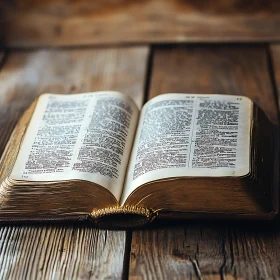 Vintage Book Open on Wooden Surface