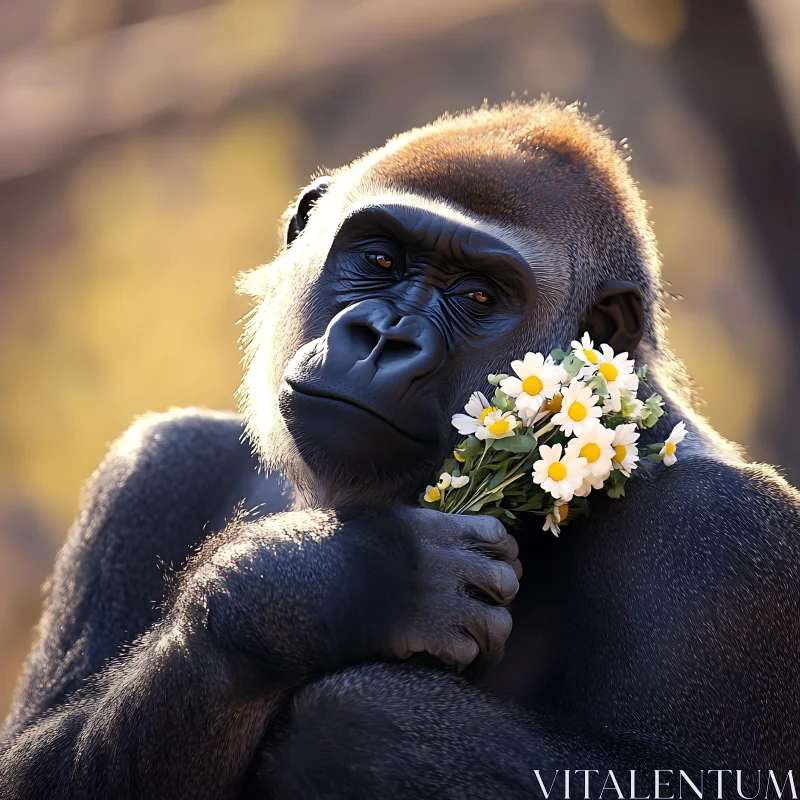 AI ART Gentle Gorilla with Flowers