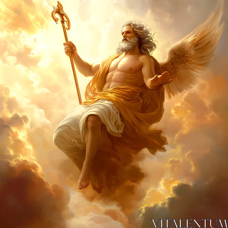 Divine Angel Amongst Sunlit Clouds AI Image