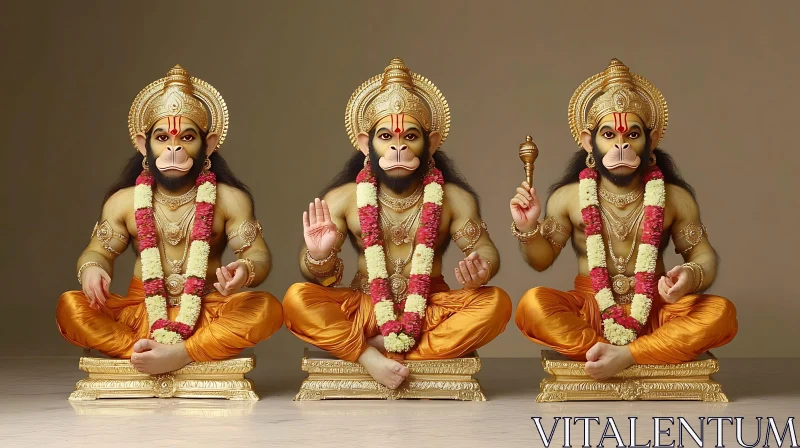 AI ART Hanuman Trio in Intricate Golden Attire