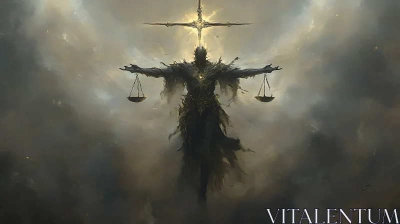 Mysterious Dark Figure Holding Scales of Justice AI Image