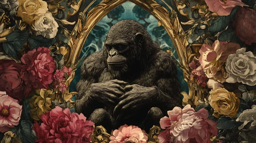 Artistic Gorilla Encased in Floral Splendor