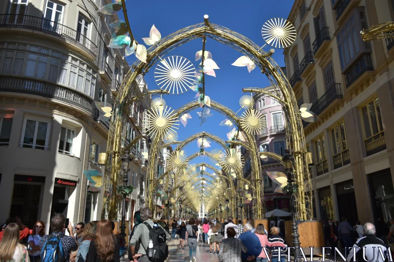 Malaga's Festive Street under Blue Skies Free Stock Photo