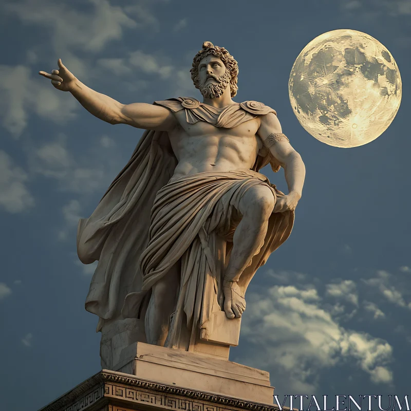 AI ART Greek Mythological Statue Against Moonlit Night