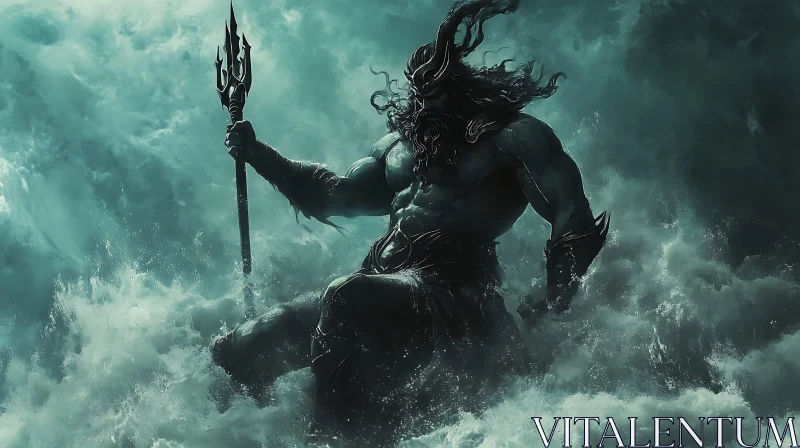 Powerful Mythical Deity in Stormy Waters AI Image